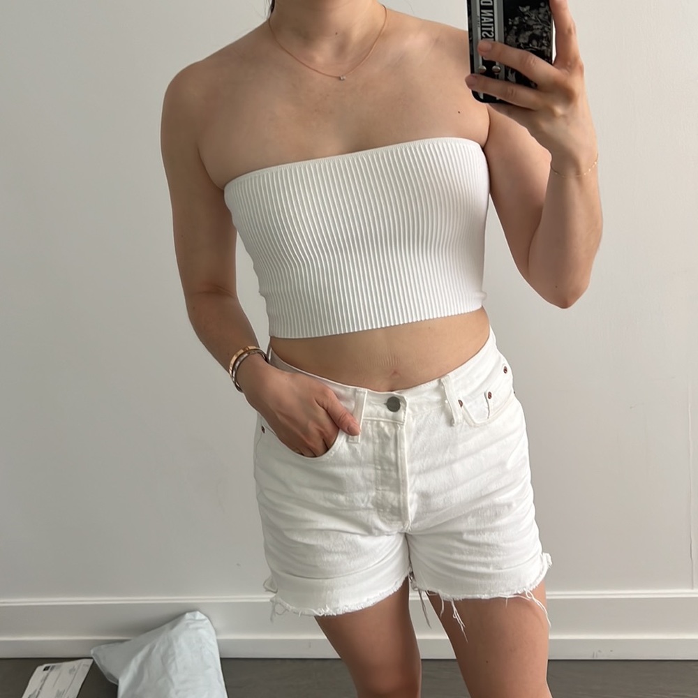 Aritzia | Sculpt Knit Cropped Tube Top | White | size XS